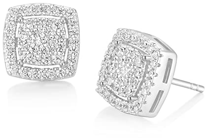 TRUMIUM Stud Earrings for Men Women Sterling Silver Mens Earrings Square Cubic Zirconia Studs Hypoallergenic
