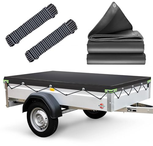 Anhängerplane Flachplane 207.5x114x10cm | WASSERFEST Anhänger Abdeckplane mit 7m Planenseil | Ideal für Stema BÖckmann Humbaur Pongratz 201x108cm 750kg Anhänger