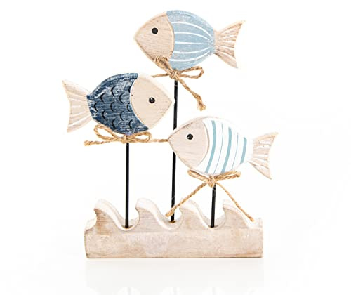 Logbuch-Verlag Decoración marítima de peces, figura de madera – Enjambre de peces para colocar de pie, decoración de madera, color azul natural, 16,5 cm