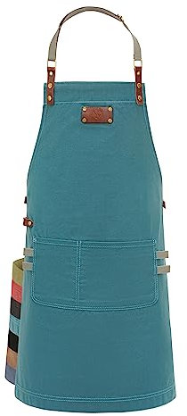 Ess-Nische® Kochschürze Grillschürze für Männer und Frauen - Küchenschürze für Herren - Ideal als Geschenk für Männer, Oma oder Opa - Denim Schürze Damen extra lang - türkis