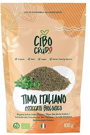 Timo Essiccato Biologico e Italiano - 100g. Thymus Vulgaris Essiccato al Sole. Da Usare Come Condimento o Tisana al Timo e Infusi. Aiuta la Digestione e Per il Gonfiore.