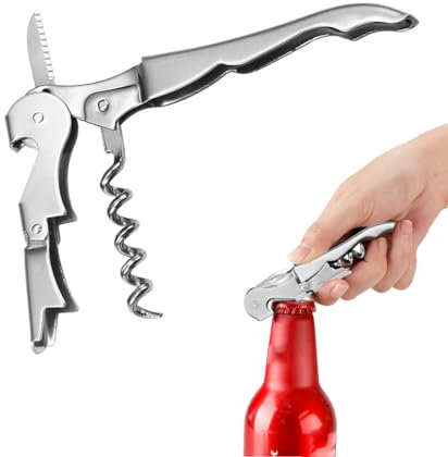 EODKSE Professioneller Korkenzieher aus Edelstahl, 3-in-1 Kellnermesser für Wein und Bier, inkl, Flaschenöffner und Folienschneider - Multifunktionswerkzeug für Genießer und Gastronomen (1 Stück)