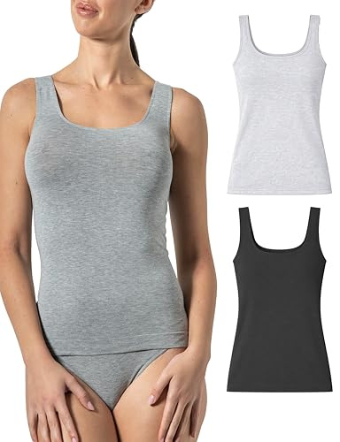 Risalti Débardeur Femme Bambou Épaule Larges 2Pcs - Top Femme, Plus Doux Que Le Debardeur Femme Coton Lot, Haut Femme, Débardeurs Femme, Caraco Femme sans Couture - Made in Italy