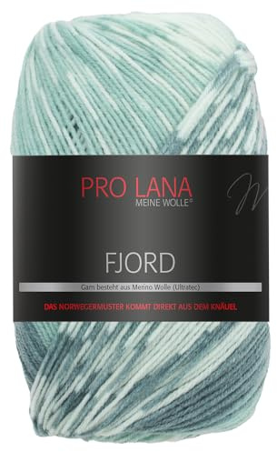 Frida's Wollhaus Pro Lana 100 g Fjord Norvegese, lana gradiente, filato per lavorare a maglia, 14 colori (85 | menta-petrol-bianco)