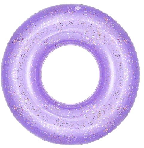 MoKo Swim Rings with Glitter, 90cm Diameter Inflatable Pool Float Swimming Pool Float Tube Round Shaped Swimming Tube Water Fun Beach Pool Toys for Summer Party for Kids Adults, Purple