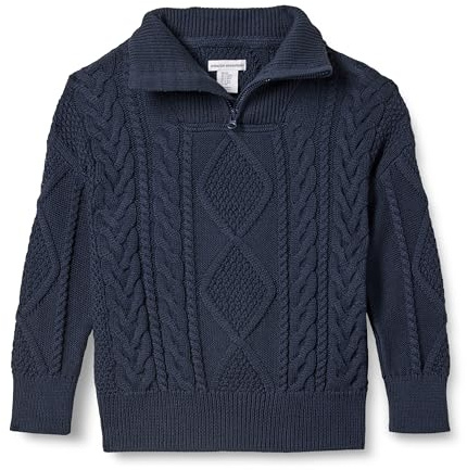 Amazon Essentials Pull à Coupe décontractée en Tricot torsadé avec col zippé Garçon, Bleu Marine, 6-7 Ans