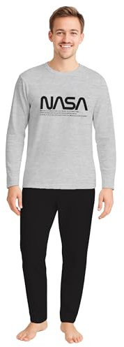 United Labels NASA Pijama para Hombre Conjunto de Pijama Manga Larga Parte Superior con Pantalones Gris/Negro, Gris y negro., L