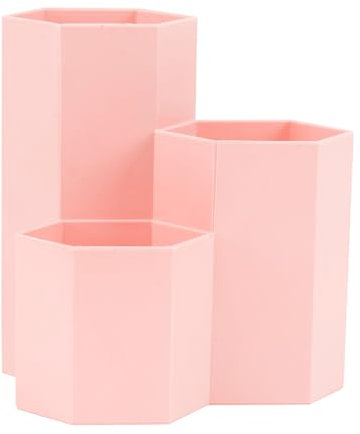 DAZZLUXE 1 Stück Kreativer Desktop-Aufbewahrungsstifthalter, Multifunktionales Aufbewahrungsrohr, Sechseckiges Aufbewahrungsrohr, Aufbewahrungsbox Mit Drei Fächern, Make-up-Pinselhalter (Rosa)