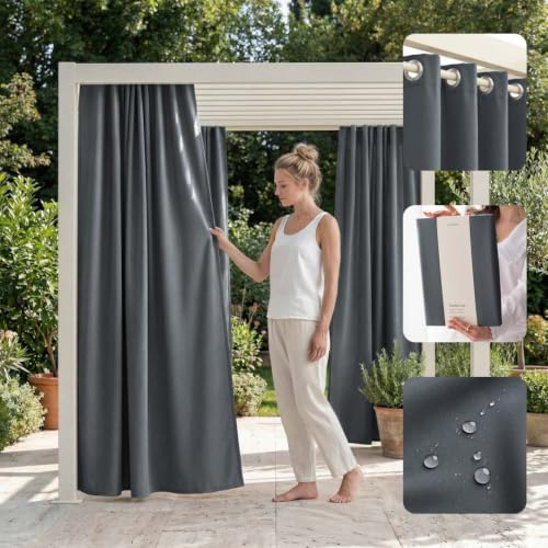 ROOM99 Rideau d'Extérieur avec œillets Garden Line 155 x 250 cm Largeur x Hauteur Impermeable pour Jardin pergola terrasse Curtain Gris foncé, 1 pièce