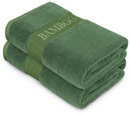 LIZZIE JACOBS New Bamboo Towels 600 GSM Luxury Extra Thick 60% Bamboo 40% Cotton Material Super Soft Highly Absorbent Quick Dry Soft Extra Large Towels or Bath Sheets (Green, Pack of 2 Bath Sheets)