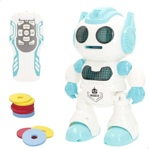 ColorBaby 47836 Warriors Robot Juguete teledirigido, Inteligente e Interactivo, 23 cm, Luz y Sonido, Lanzadiscos OVNI, Robótica, Robots teledirigidos, Juguetes niños 3 años, Regalo cumpleaños