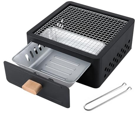Barbecue portatile a carbonella, barbecue da tavolo | Barbecue da tavolo con braciere estraibile a carbonella, barbecue per fumare e escursioni