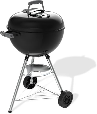Weber Bar-B-Kettle Barbecue a Carbone (2026) / griglia 47 cm, Coperchio e braciere smaltati in Porcellana, termometro, raccogli-Cenere, treppiede con Ruote, Nero/Argento