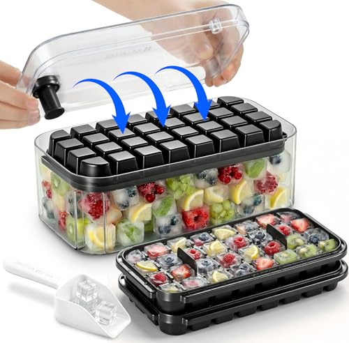 Cubiteras Para Hielo, Moldes Hielo,Bandeja Hhielo,Cubitera de Grado Alimenticio, Liberación de Todos Los Cubitos de Hielo en un Segundo, Molde Hielo Reutilizable Para 64 Ice Cube Tray(negro)