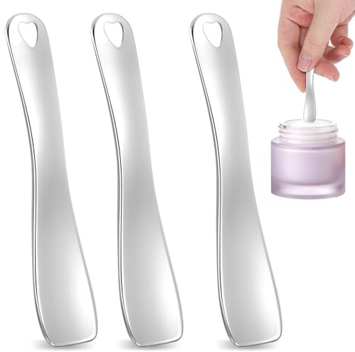 3 espátulas de metal plateadas para el cuidado de la piel, cucharas cosméticas, cucharas de belleza, reutilizables, mini aplicador de maquillaje para cosméticos faciales, mascarillas faciales, crema