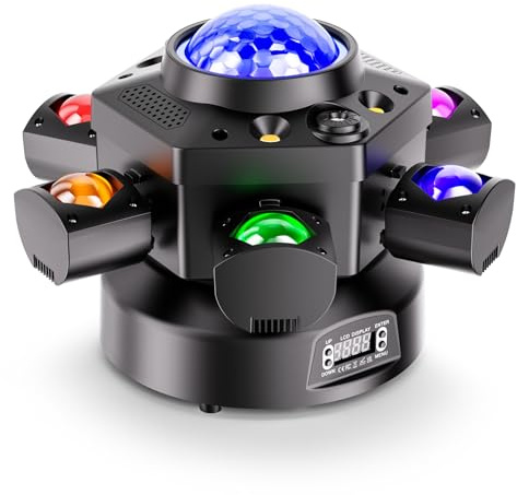 Yespick 150W Cabezas Móviles LED, Luces DJ, Luces Discoteca con Mando a Distancia, 6 Brazos 4 en 1 Proyector, Las Magic Ball Estroboscopio, DMX512 Activado por Sonido para Fiesta Boda Bar Disco