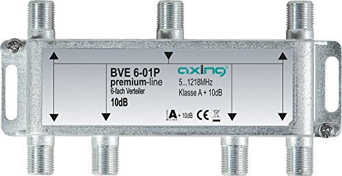 Axing BVE 6-01P 6-fach Verteiler Kabelfernsehen CATV Multimedia DVB-T2 Klasse A+, 10dB, 5-1218 MHz metall