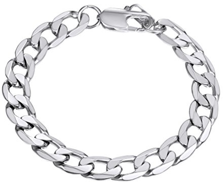PROSTEEL Pulsera Hombre Plata Cadena Cubana Plana Acero Inoxidable Plateado Pulseras Eslabones Cubanas Cadena 9mm Ancho Joyas Hombres Mujeres 19cm