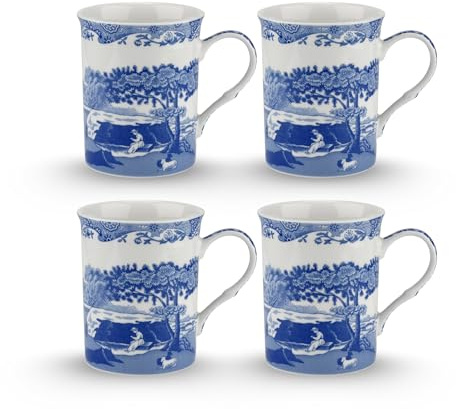 Spode Blue Italian Large Mugs | Set of 4 | 340ml / 12-ounces | Cup for Coffee, Tea, and Other Beverages | Blue/White | Made of Porcelain | Dishwasher Safe