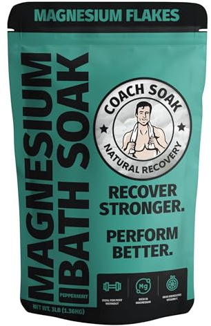 Coach Soak Recovery Bath Soak - Alternative to Epsom Salt Bath Soak - Fast-Absorbing Pure Magnesium Flakes & Dead Sea Salt with 21 Minerals, Bath Salts & Essential Oils - 3 lb, Cooling Peppermint