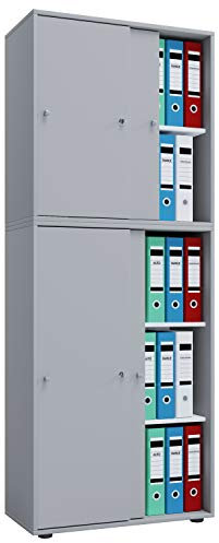 VCM Büroschrank mit 5 Fächern | moderner Aktenschrank mit Schiebetüren und Schloss | Maße ca. B. 70 x H. 184 x T. 37 cm – Lona 5-Fach abschließbar