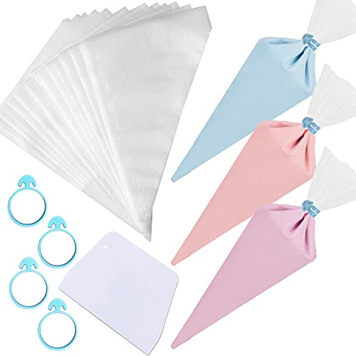 205 Stk. Spritzbeutel Set,200 Spritzbeutel Set+4 Spritzbeutel Klammern+1 Kuchenschaber,für Alle Spritztüllen & Kupplungen,Backen Spritzbeutel für Kuchendekoration,Kekse,Dessert,Cupcake