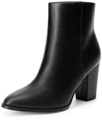 DREAM PAIRS Bottine Femme avec Talon Bloc Haut Élégante Bottes de Cheville Confortable,Size 40.5,Noir/PU,Anita