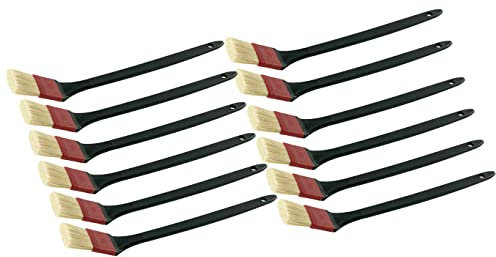 12er Pack Heizkörperpinsel metallfrei - mit roter Kunststoff Fassung - langer Stiel - gekröpftem Pinselkopf - Borstenmischung M55-31cm Kunststoff Stiel (Gr 3/75 mm)