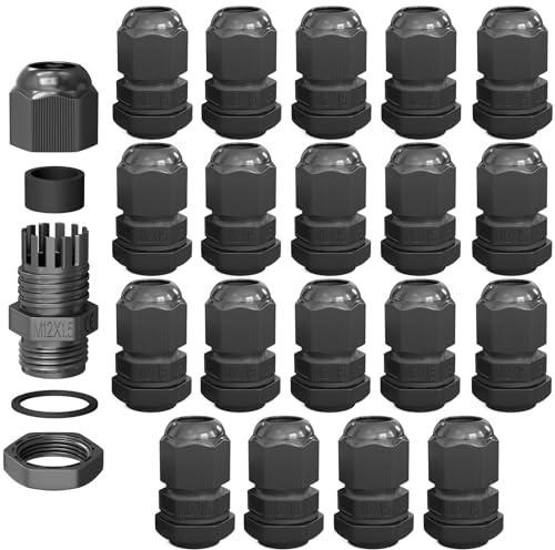 hb-digital 20х kabelskruvanslutning M12 för 3–6,5 mm, kabeldiameter IP68, damm- och vattentät med gummitätning, motmutter klämribbor, stopputtag, isolering, kabelinföring – svart