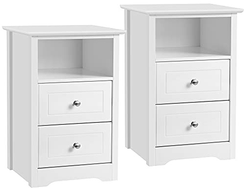 Yaheetech 2pcs Mesitas de Noche Blancas Mesilla de Noche con 2 Cajones Mesita de Noche Moderna Mesa Auxiliar Organizadora 40 x 35 x 60 cm