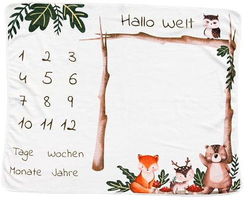 kreativherz - Premium Baby Meilenstein Decke Motiv „Wald“ 120x100cm extra Weich nach OekoTex geprüft - Meilensteindecke Kuscheldecke für Kinder - Geschenk zur Geburt - Babydecke für Mädchen & Jungen