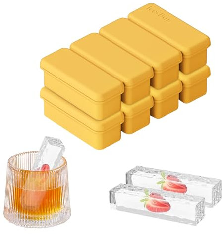 YARRAMATE Confezione da 2 stampi rettangolari in silicone per cubetti di ghiaccio stampo con coperchio, impilabili, di alta qualità, per whisky cocktail zuppe burro cottura facile rilascio (arancione)