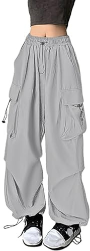 Women's Gothic Cargo Pants - High Waist Oversized Combat Trousers, Lightweight Casual Streetwear, Korean Style Goth Pants