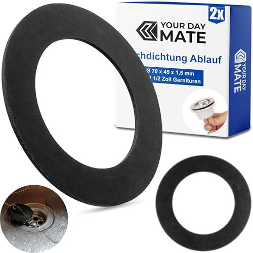 Joint plat pour soupape de vidange, 2 pièces, Ø 70 x 45 x 1,5 mm, pour garnitures d'évier 1 1/2 pouce, joint de rechange pour soupape de vidange d'évier, kit d'étanchéité pour robinetterie de cuisine