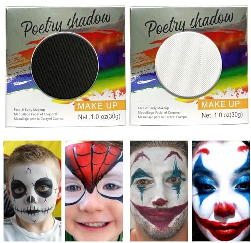 Trucco professionale per viso e corpo | Pittura professionale a colori | Pittura per il viso per bambini, adulti, costumi, festival, Halloween 30 G (nero + bianco 2 pezzi)