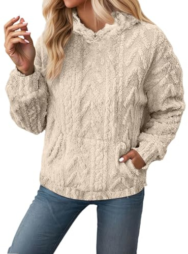 Giacca da donna in maglia grossa, con cappuccio in pile, invernale, oversize, pullover-felpa con design jacquard, morbida, confortevole, casual, con cappuccio, per l'autunno e il freddo, con orecchie