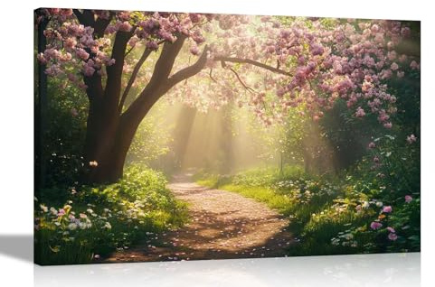 Artley Prints - Spring Forest Sunlight Blossoming Tree Canvas Wall Art Pictures for Living Room Conservatory Hallway Prints 76 x 50cm (30 x 20 inches)
