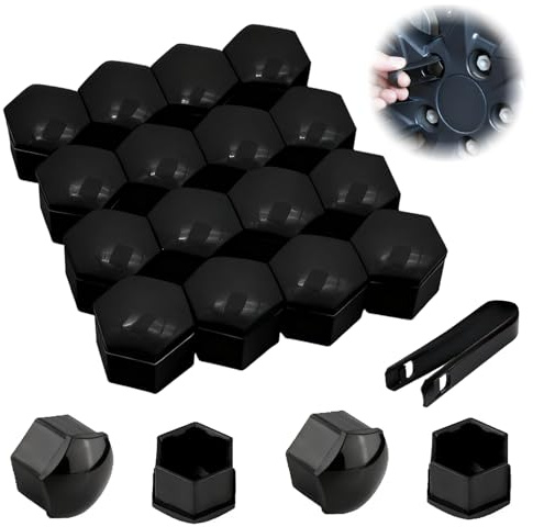 Ztolbriy Tapas para Tuercas de Rueda de 17 mm Negras - 20 Piezas de Ruedas Cubierta Tuerca Coche, Compatibles con la Mayoría de Vehículos (Excepto Audi Q7), Fácil Instalación
