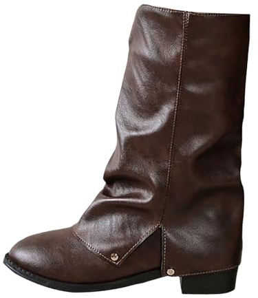 Bottes Femme Elegant Bottes À Revers mi-mollet Talon Bas Bout Pointu En Cuir Semelle Antidérapant Tendance Boots Chaussures Automne/hiver 2025 36