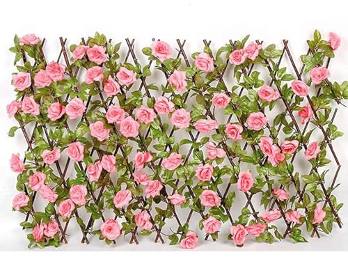 Konstgjord häckväxt Konstgjord häck Blomsterhäck Spaljé Trädgård Utbyggbar(Roze,M)