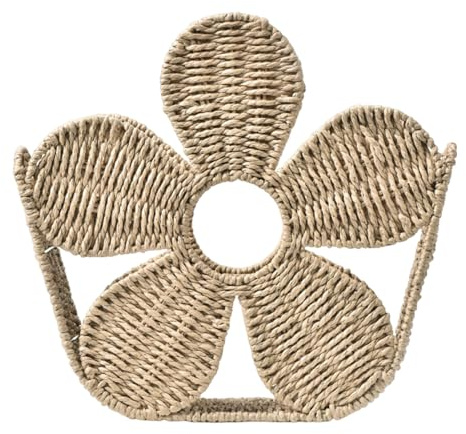 Holibanna Revistero Decorativo para Escritorio en Forma de Flor Beige Cuerda de Papel y Hierro, Almacenamiento Fuerte y Duradero para Revistas y Documentos en Oficina o Home Office