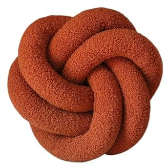Knutkudde, handvävd knuten lammull rund kudde Flerfärgad flätad soffa Ryggstödskudde Heminredning(Caramel)