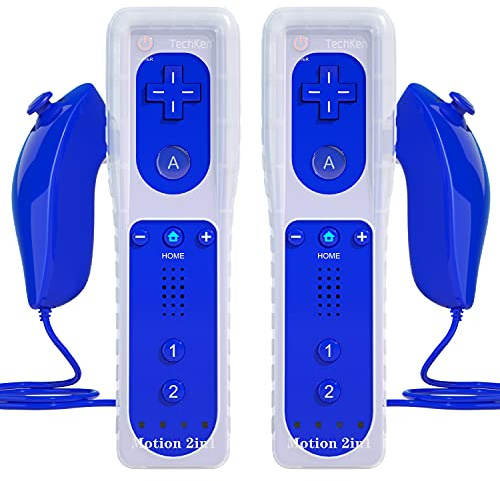 TechKen drahtlose Fernbedienung und Nunchuck,Spiel-Joysticks mit integriertem Motion Plus-Controller für Wii & Wii U 2 dunkelblau