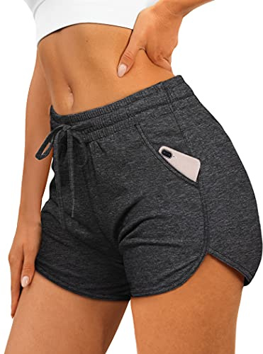 Aloodor Women's Shorts Athletic Running Shorts Casual Summer Dark Gray L