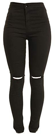 Generisch JIER Damen Skinny High Waist Destroyed Jeans Röhrenjeans Bleistifthose Bleistift Hose Hohe Taille Jeanshosen mit Löchern Jeanshose Hosen Pants (Schwarz 1,L,L)