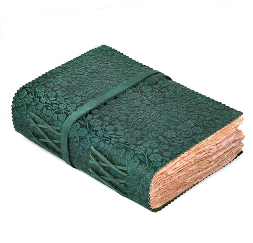 Läderbunden blommig präglad dagbok för kvinnor män – 200 sidor, 15 x 12 cm (A6), turkos – bok med skuggor, vintage tomt papper resedagbok, anteckningsbok för att skriva, rita, skissbok av läder