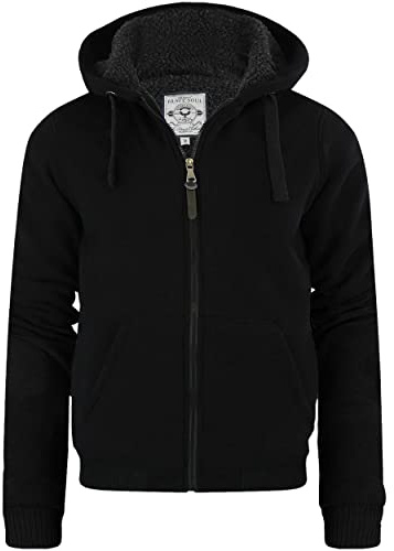 BRAVE SOUL Mens Hooded Sweatshirt Jumper 'Zone' Hoodie Sherpa Lined, 2023 Deep Black, L