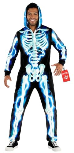 Morph Deguisement Squelette Homme, Costume Halloween Adulte | Combinaison Intégrale une Pièce, Squelette Lumineux Bleu Électrique, Parfait pour Halloween, Idéal pour se Déguiser