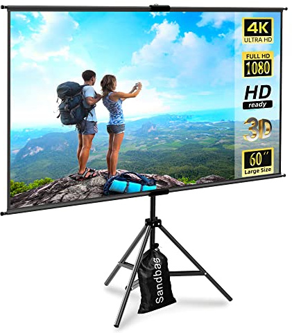 lejiada 60 Inch Portable Projector Screen with Tripod Stand, Compact Mobile Projection Screen for Small Spaces, Height Adjustable and Wrinkle-Free for Indoor Outdoor Camping and Office Use