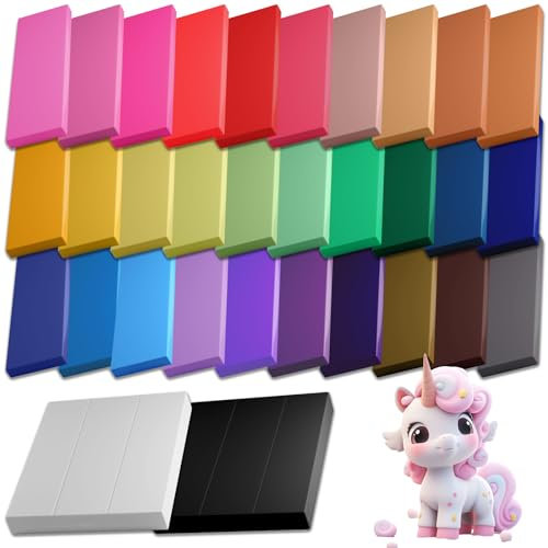 Tomorotec Polymer Clay Set, 32 Farben Knete Starter Set, Modelliermasse Ofenhärtend für DIY, Schmuckdesign, Basteln und Kunstskulpturen, Ideal für Kinder und Künstler, Kreatives Bastelset(636g)